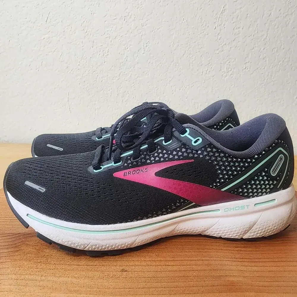 Brooks Ghost 14 Shoes Womens Size 9.5 Black Pink Running Sneakers 1203561B013
